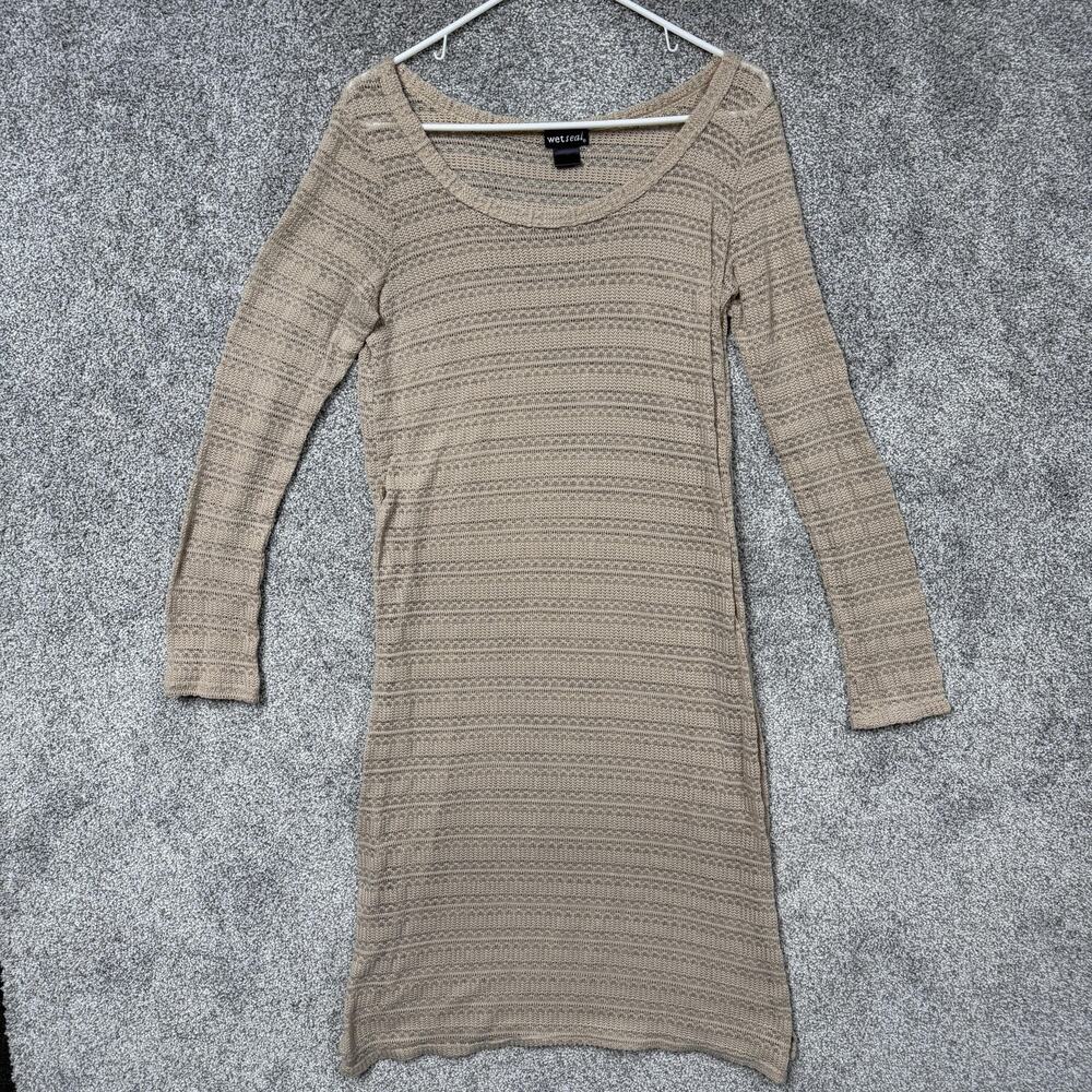 VTG 90s Y2K Wet Seal Open Knit Dress Large Sheer Layering Side Slit Indie Sleaze